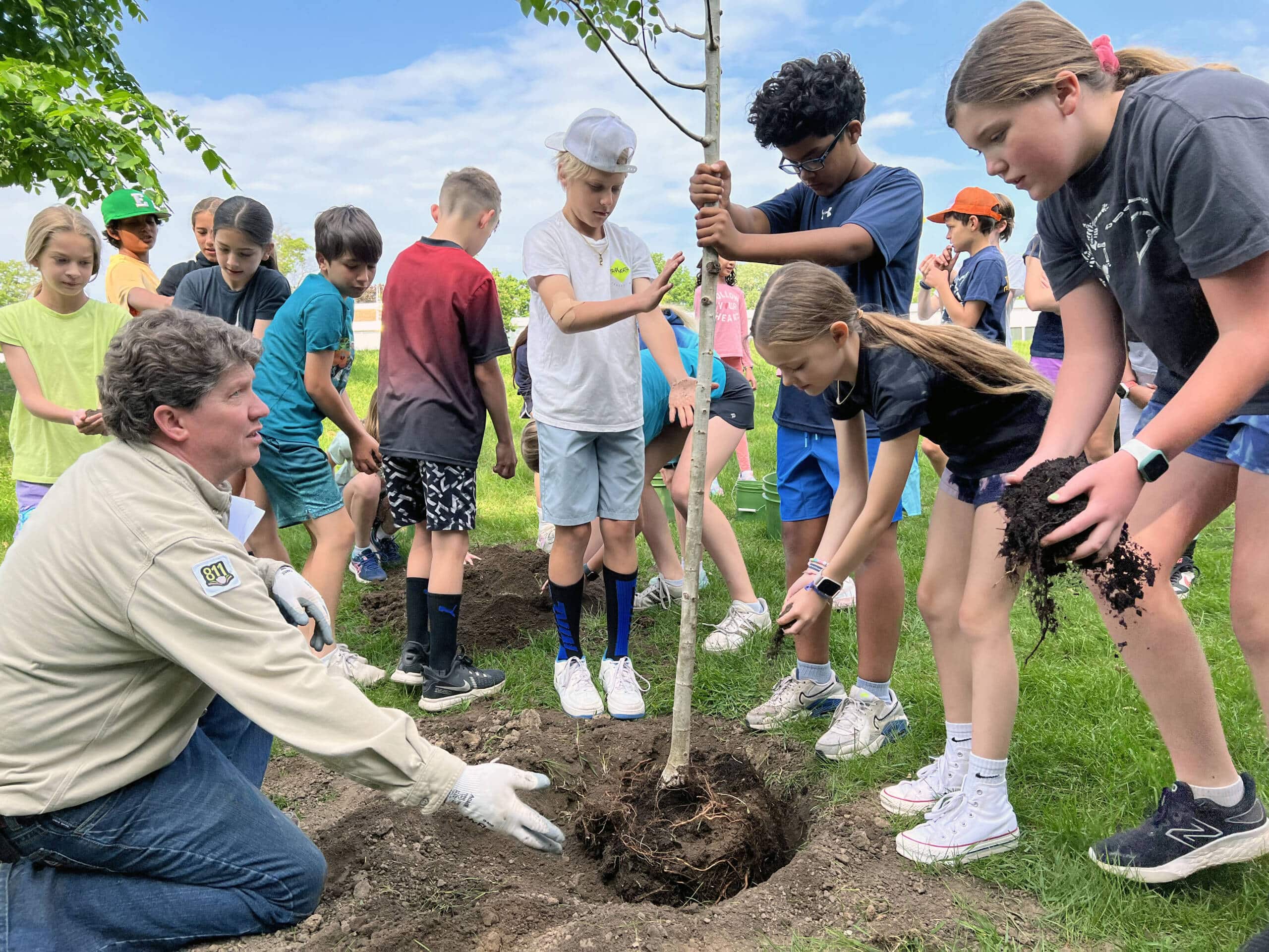 Tree planting community action background